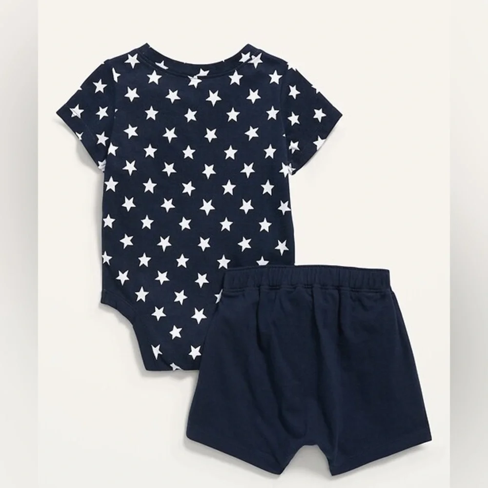 Old Navy 🇺🇸 Americana Stars Unisex 2-Piece Bodysuit and Shorts Set | 6-12M